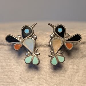 Vintage Sterling Hummingbird Inlay Earrings
